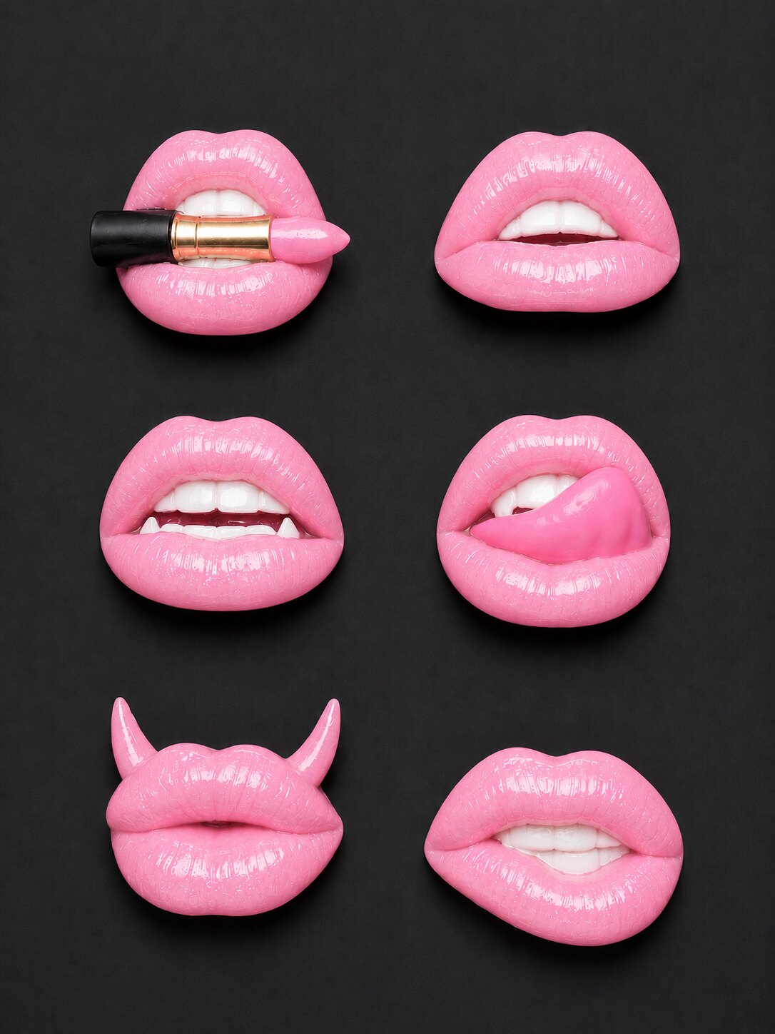 Six glossy pink 3D lip artworks from Tara Zarabi's signature collection