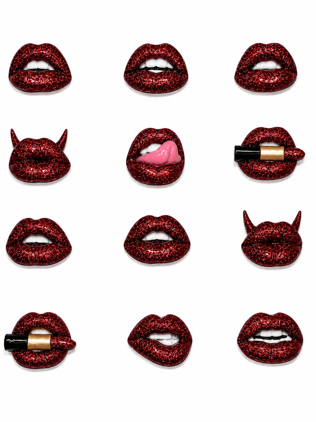 Red glitter 3D lip artworks in multiple styles